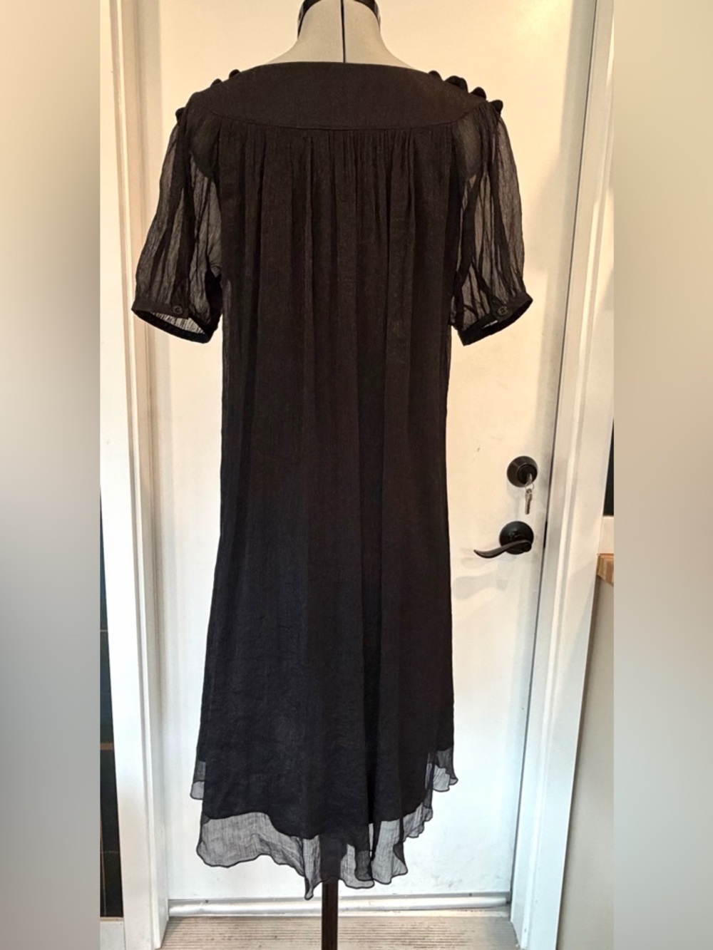 Chloè VTG Silk Chiffon swing dress, silk petal/rosette accents, short sleeve, S - Picture 3 of 15